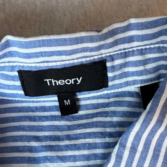 Theory women’s blue and White Striped Button Down Shirt - Picture 2 of 3
